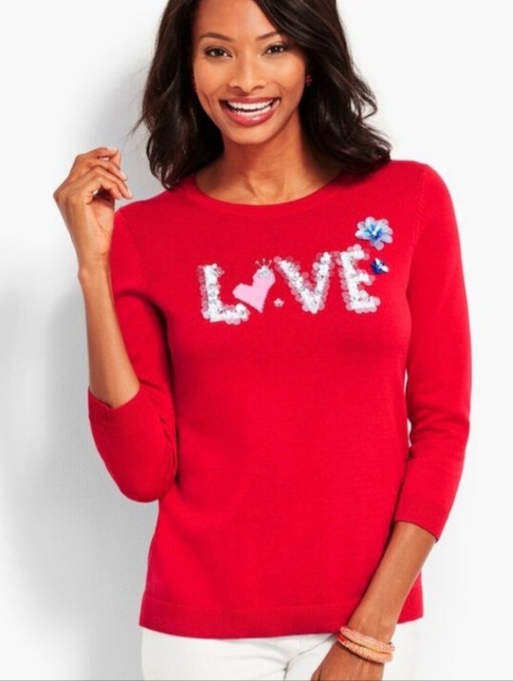 Talbots Red Love Sequin Sweater